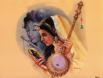Кришна и Радха. Индийская миниатюра.